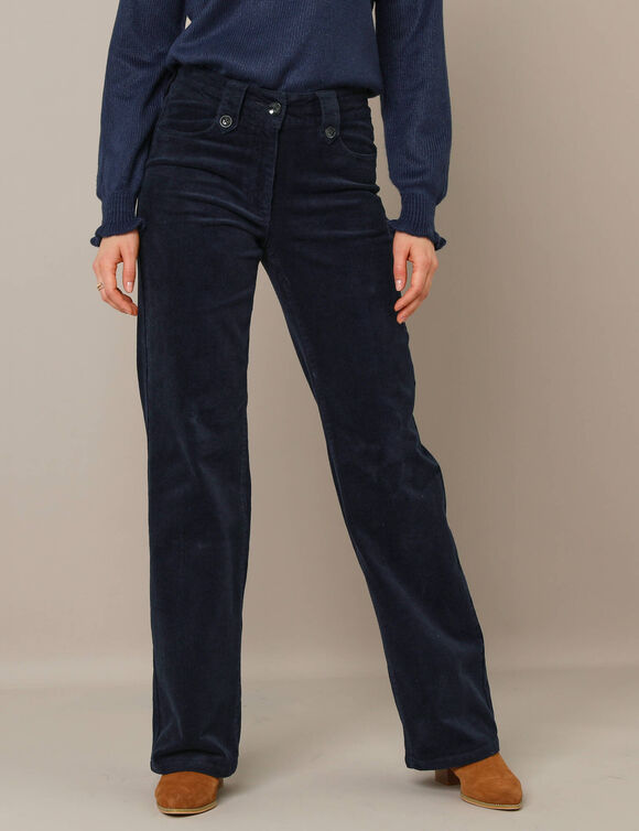 Pantalon large droit, velours côtelé (marine) Pantalon large droit, velours côtelé (marine)